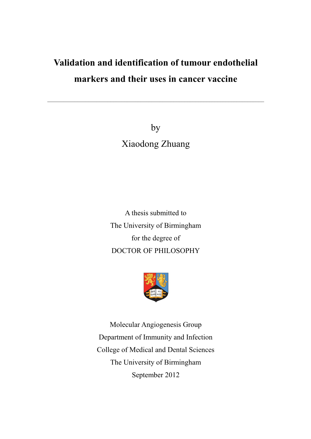 Validation and Identification of Tumour Endothelial Markers and Their Uses in Cancer Vaccine