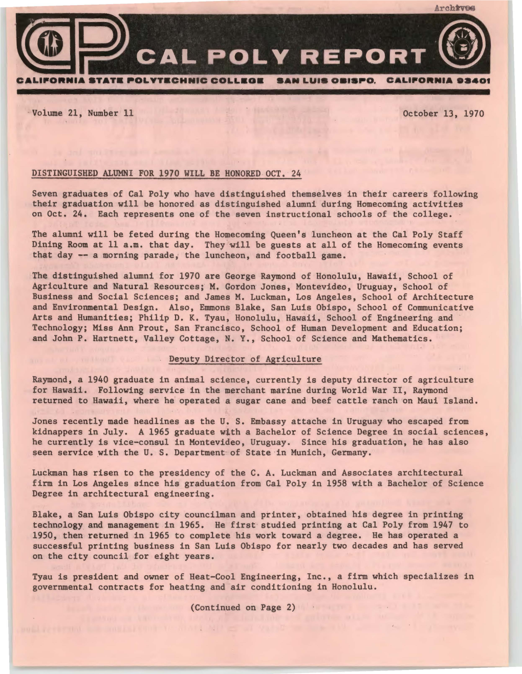 October 13, 1970 Cal Poly Report