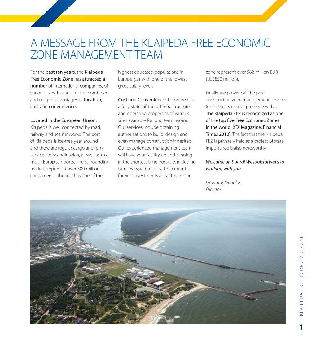 A Message from the KLAIPEDA FREE ECONOMIC ZONE