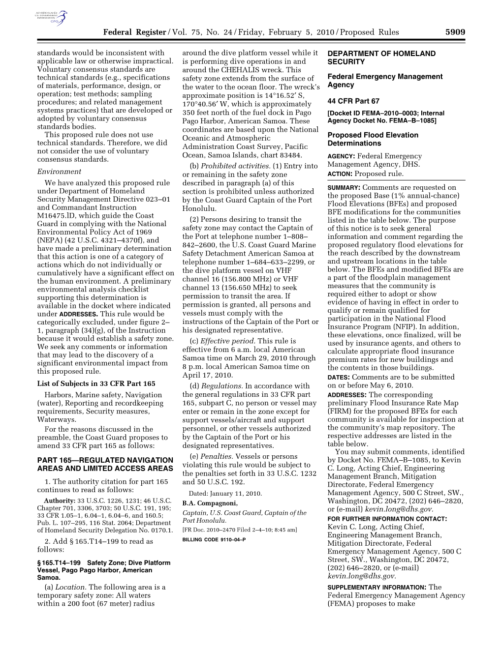 Federal Register/Vol. 75, No. 24/Friday, February 5, 2010