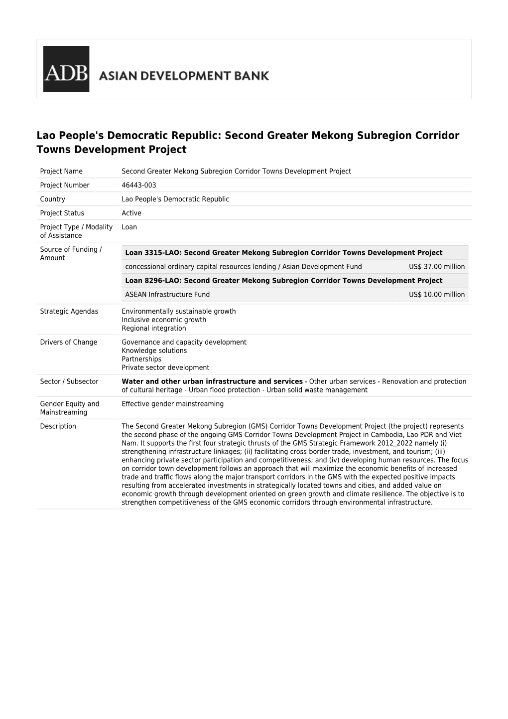 Second Greater Mekong Subregion Corridor Towns Development Project