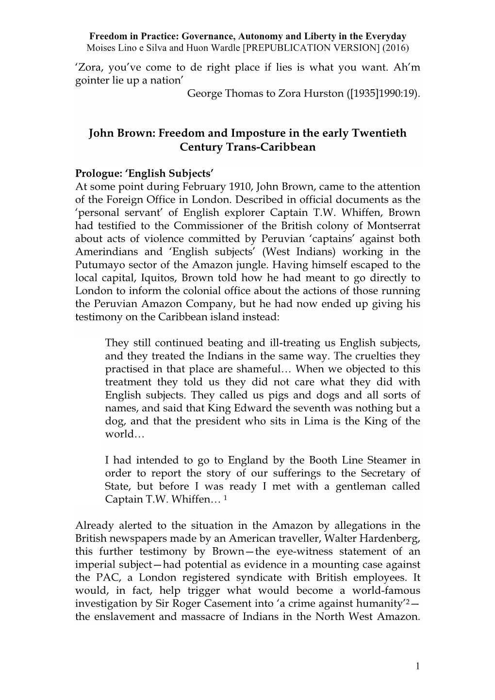 John Brown: Freedom and Imposture in the Early Twentieth Century Trans-Caribbean