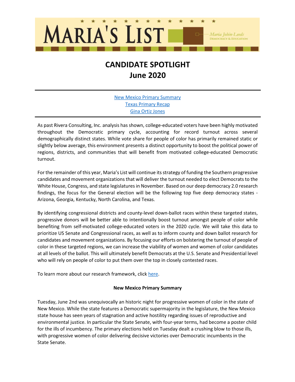 CANDIDATE SPOTLIGHT June 2020