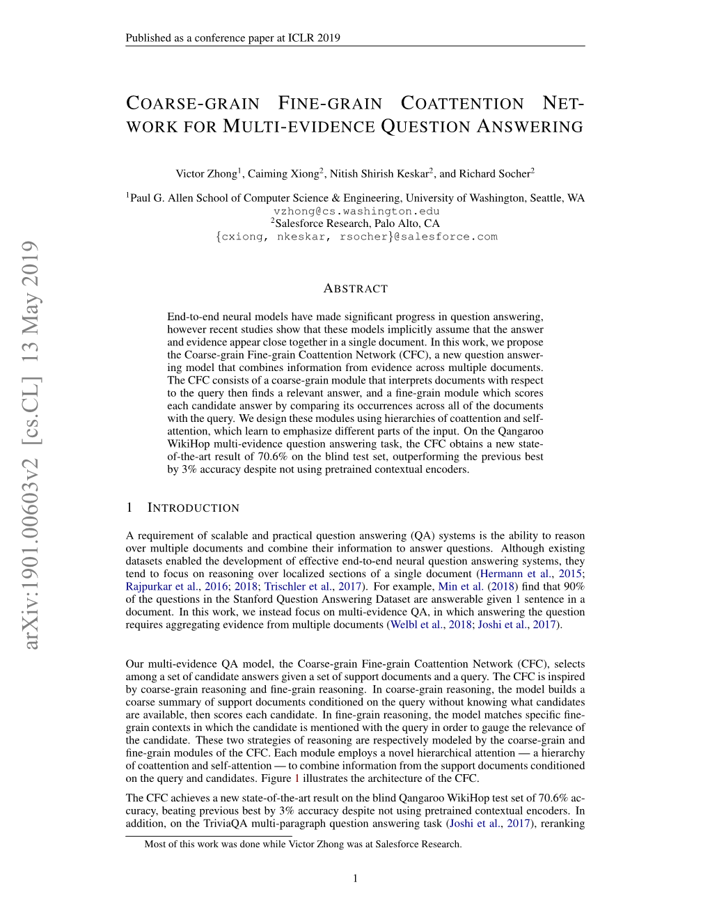 Coarse-Grain Fine-Grain Coattention Network for Multi-Evidence