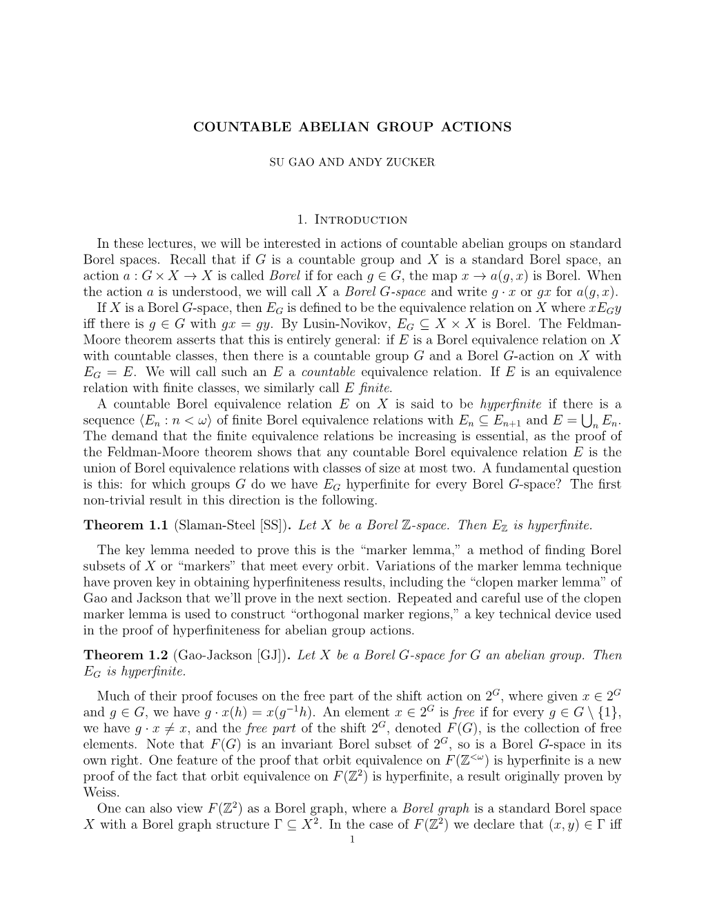 COUNTABLE ABELIAN GROUP ACTIONS 1. Introduction in These