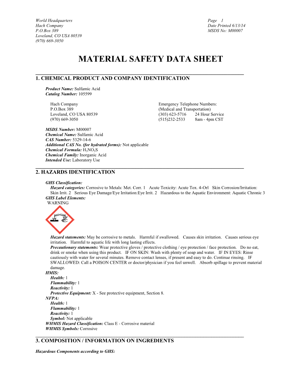 MSDS 105599 Date Prepared