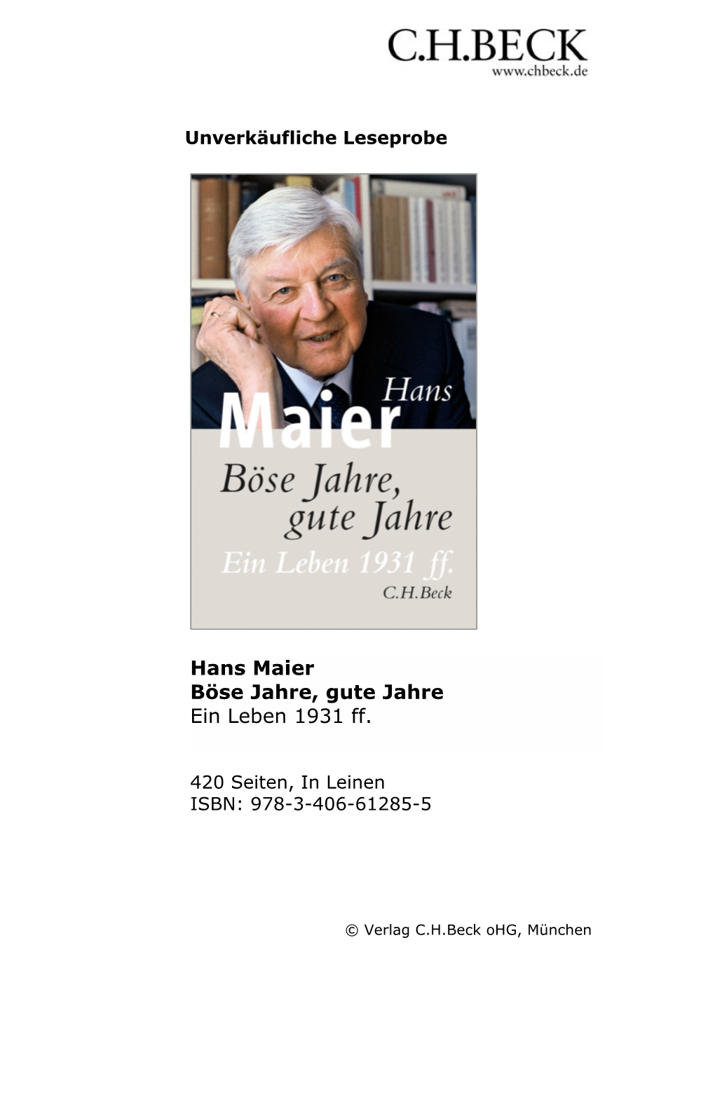 Hans Maier Böse Jahre, Gute Jahre Ein Leben 1931 Ff