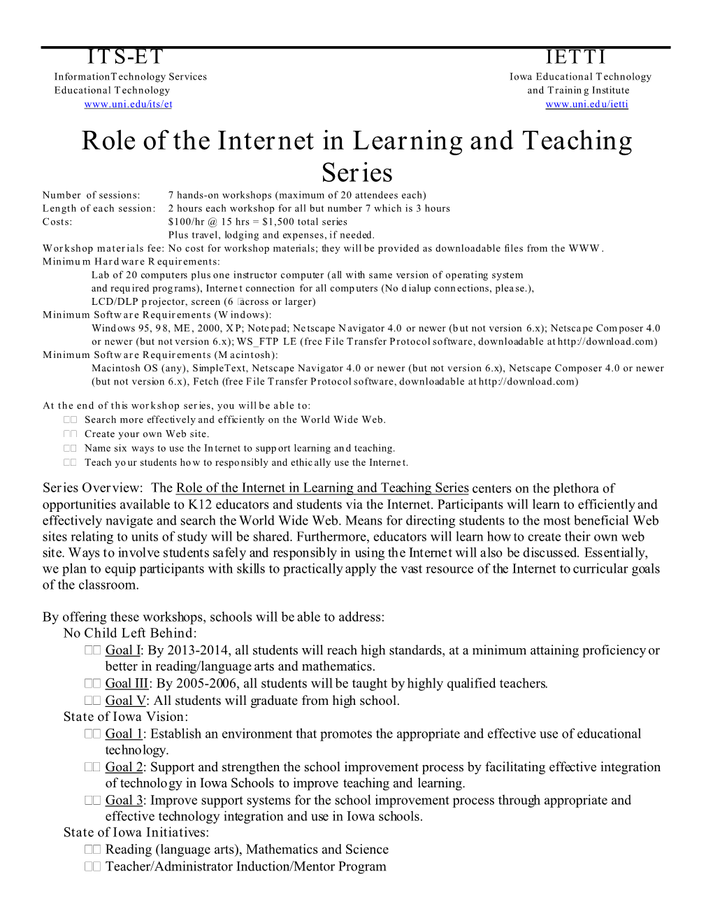 Role of the Internet in Learning and Teaching Series