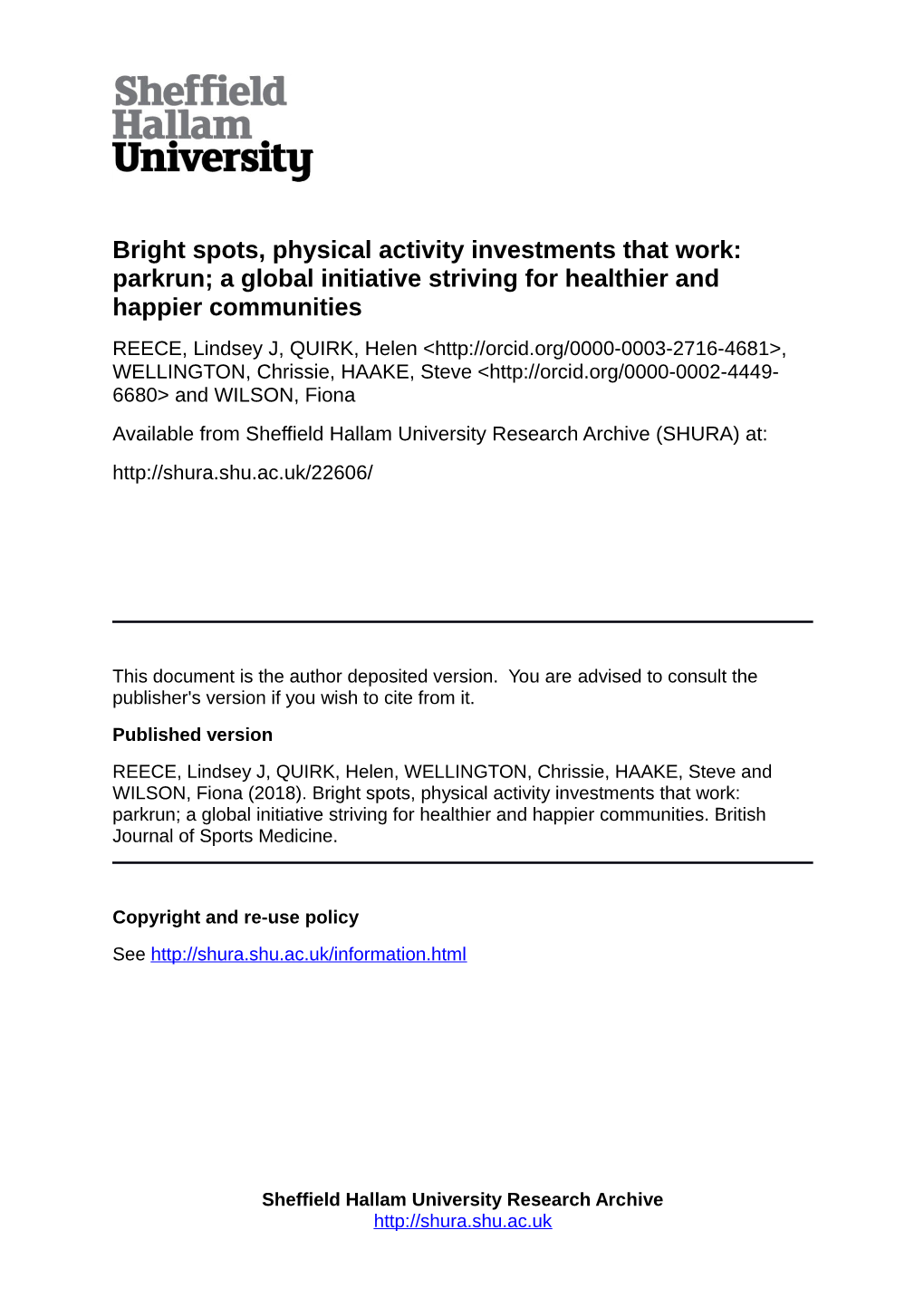 Bright Spots, Physical Activity Investments That Work: Parkrun; A