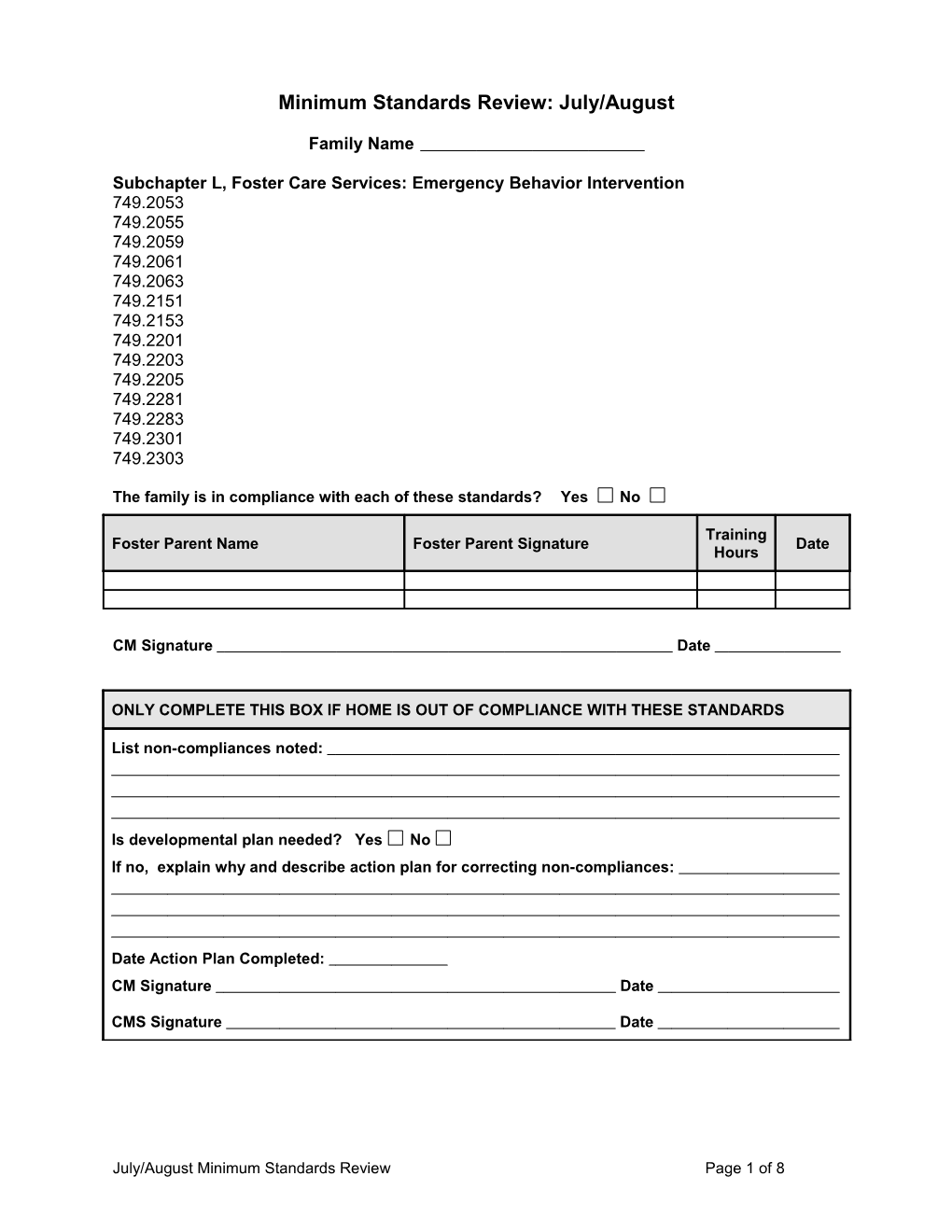 Minimum Standards Review