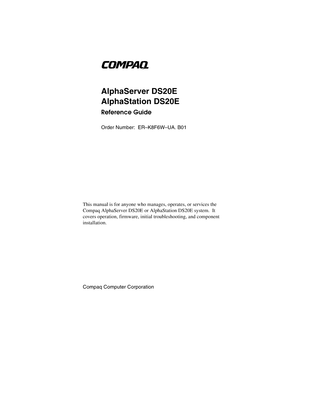 Alphaserver DS20E and Alphastation DS20E Reference Guide