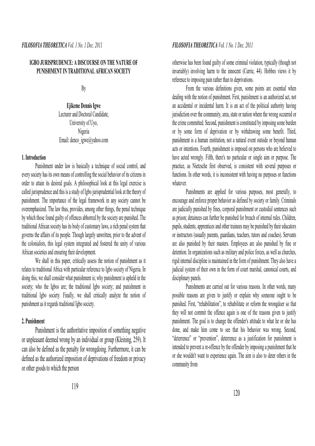 FILOSOFIA THEORETICA Voi. 1 No. 1 Dec. 2011 FILOSOFIA THEORETICA Voi