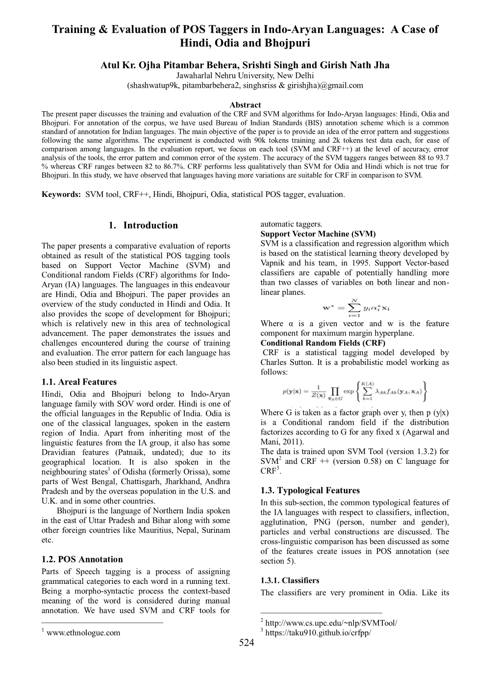 Training & Evaluation of POS Taggers in Indo-Aryan Languages: a Case