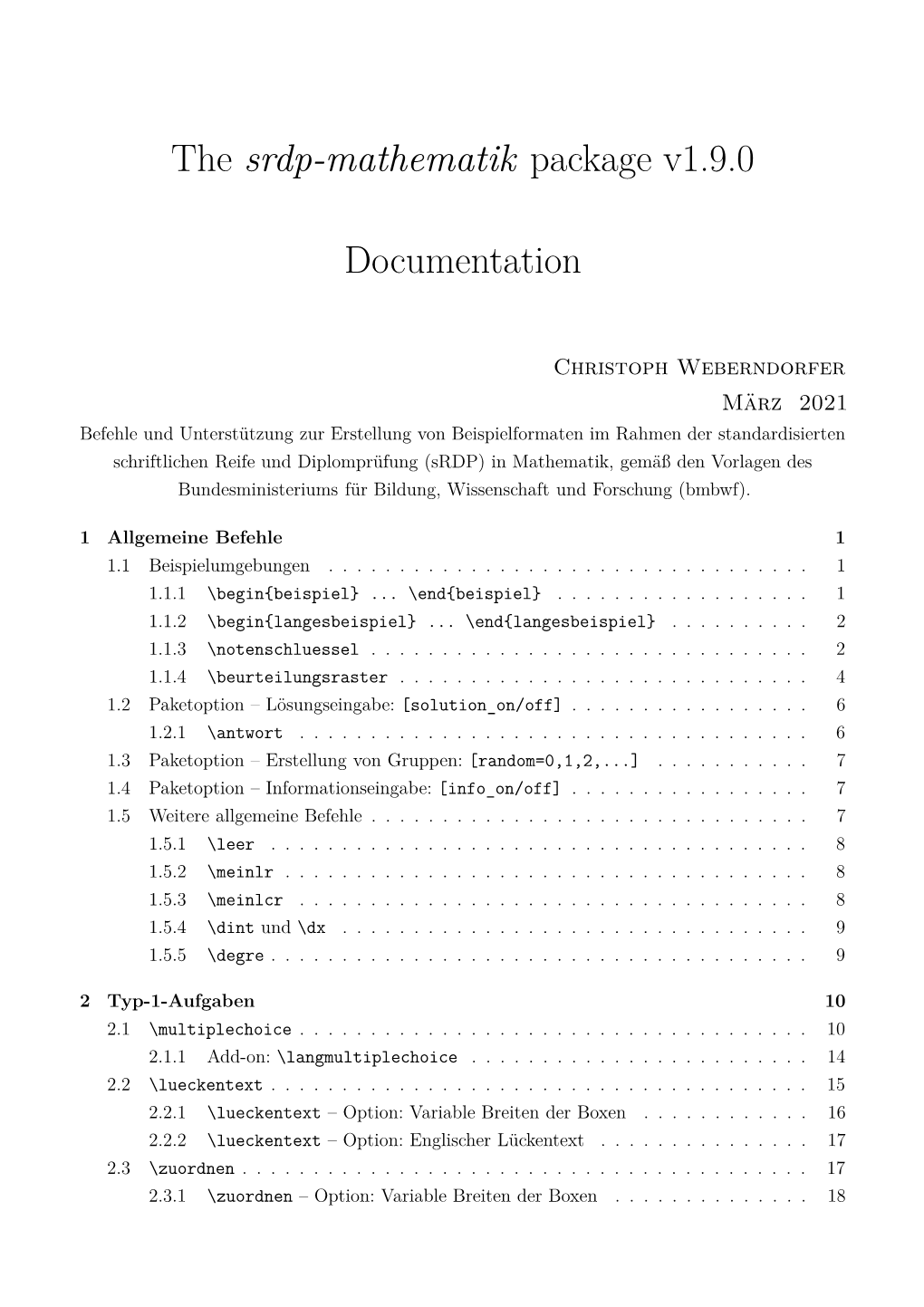 The Srdp-Mathematik Package V1.9.0 Documentation