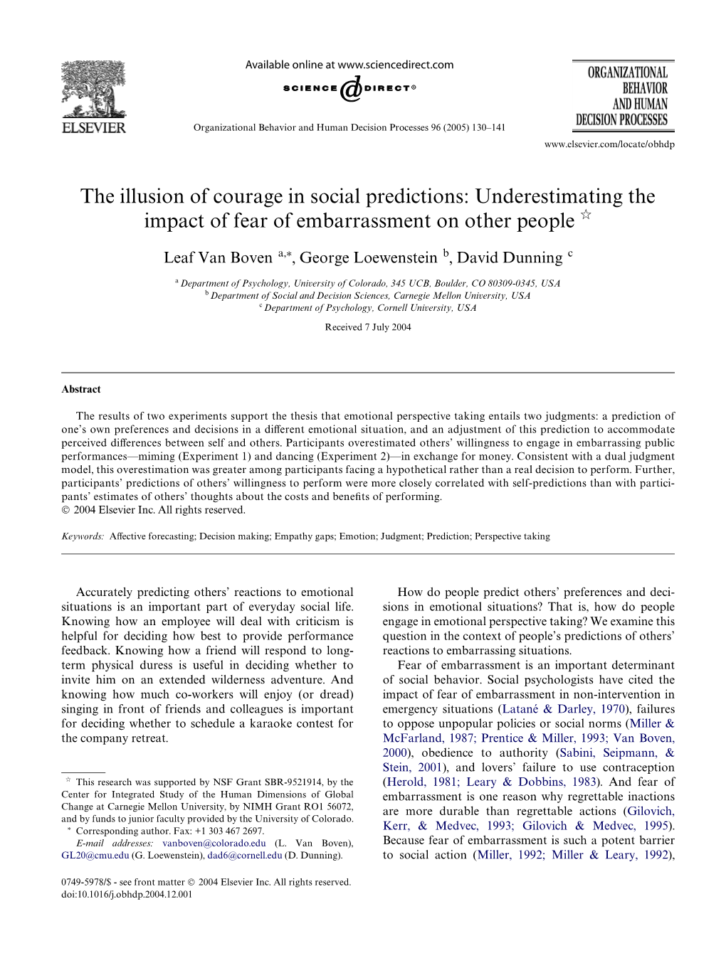 The Illusion of Courage in Social Predictions: Underestimating the Impact of Fear of Embarrassment on Other People ଝ