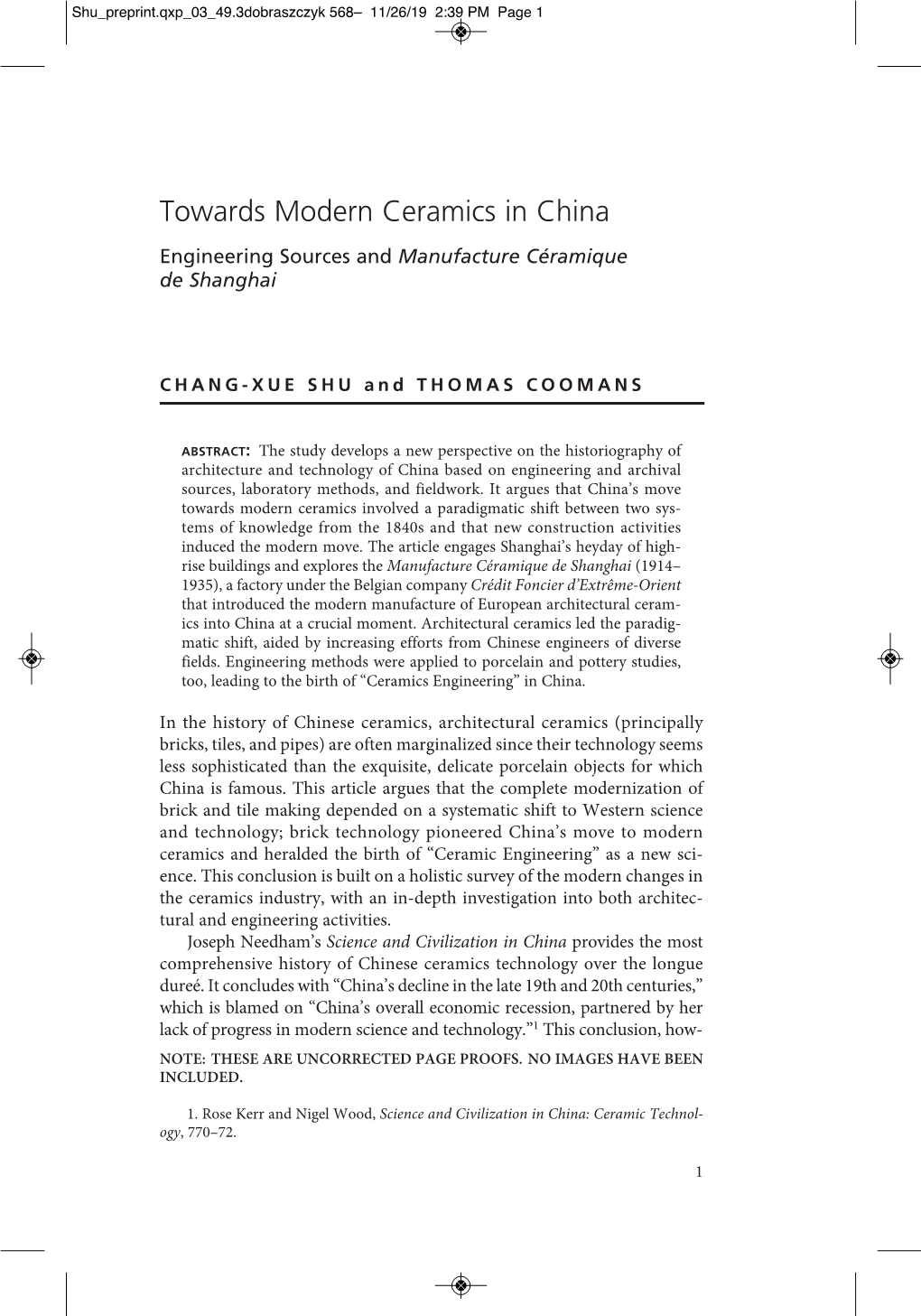 Towards Modern Ceramics in China Engineering Sources and Manufacture Céramique De Shanghai