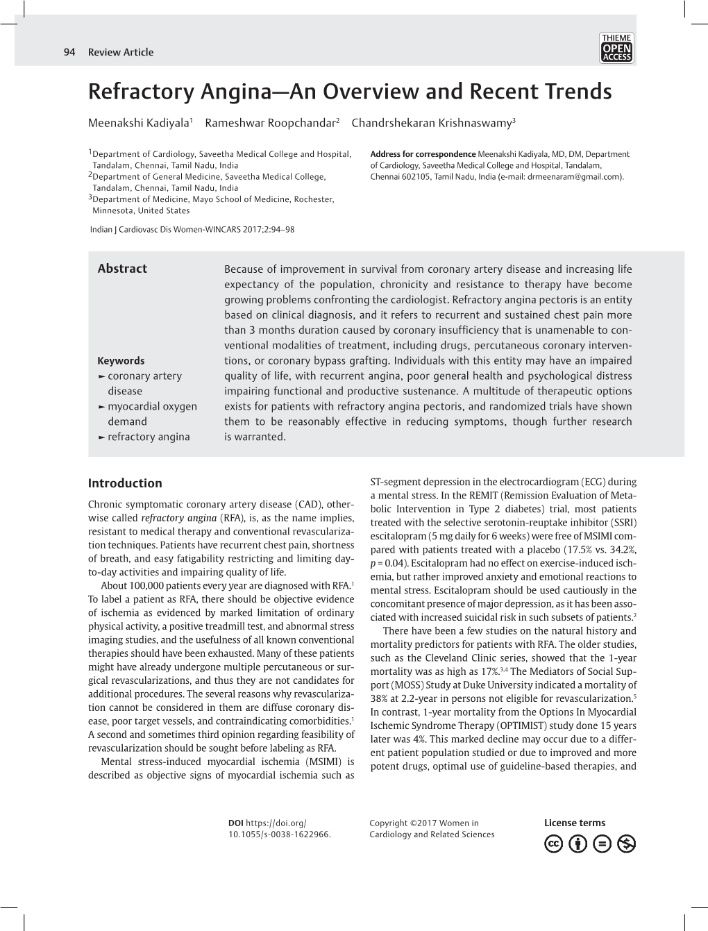 Refractory Angina—An Overview and Recent Trends