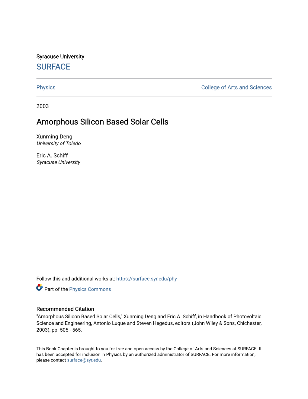 Amorphous Silicon Based Solar Cells