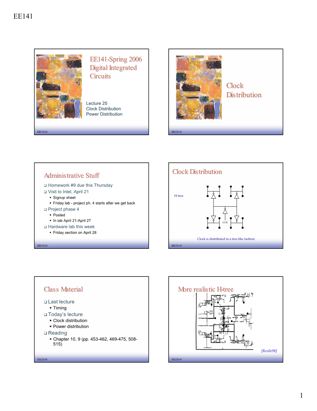 Clock Distribution Lecture 25 Clock Distribution Power Distribution