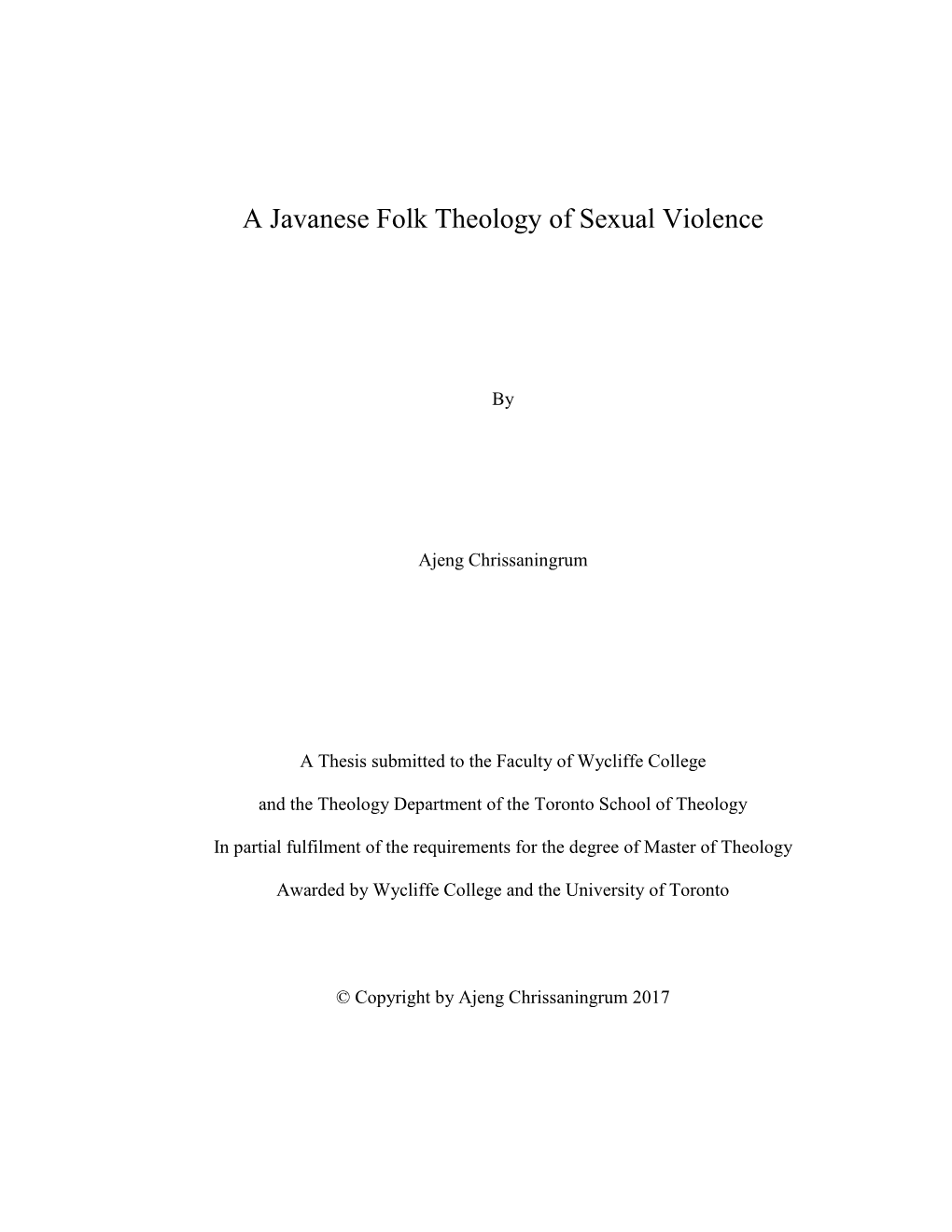A Javanese Folk Theology of Sexual Violence