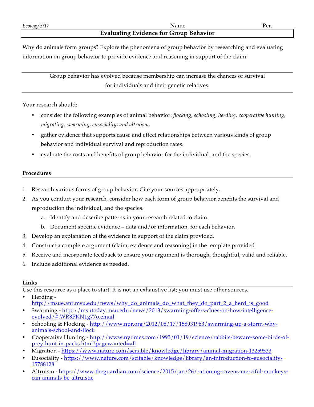 Evaluating Evidence for Group Behavior