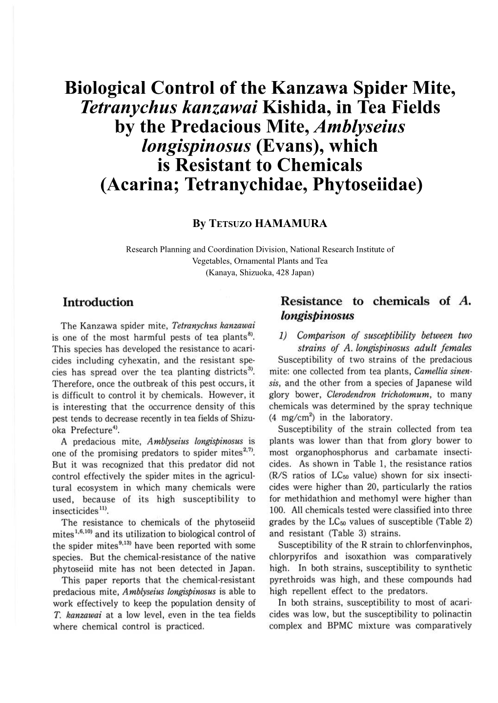 Biological Control of the Kanzawa Spider Mite