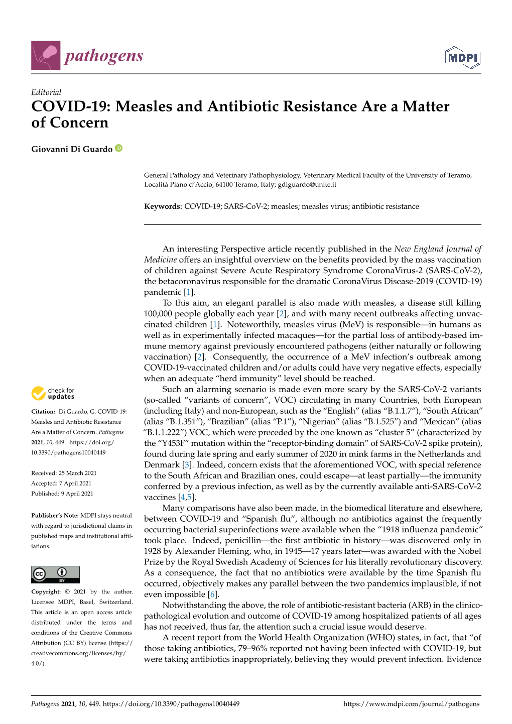 COVID-19: Measles and Antibiotic Resistance Are a Matter of Concern