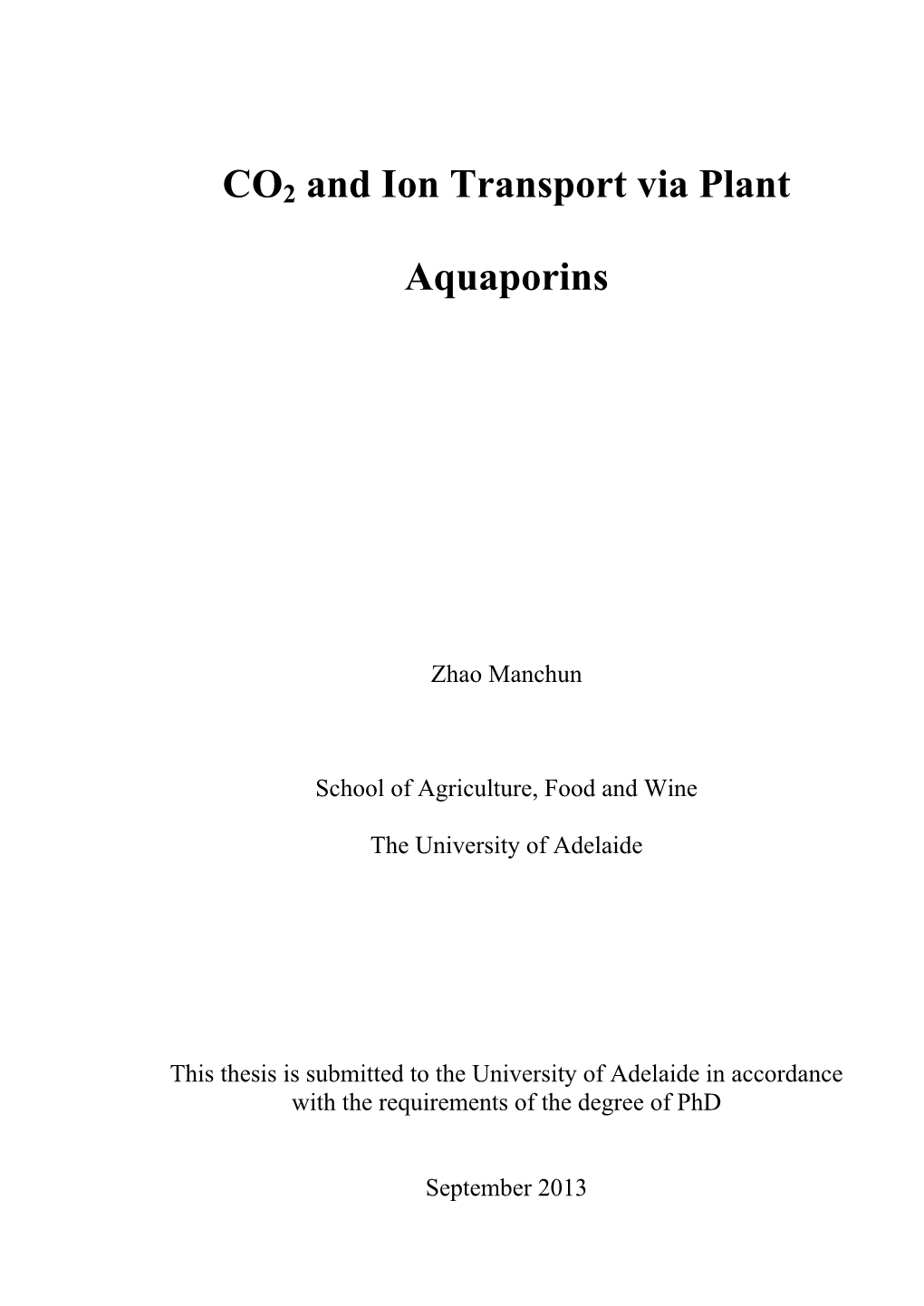 CO2 and Ion Transport Via Plant Aquaporins