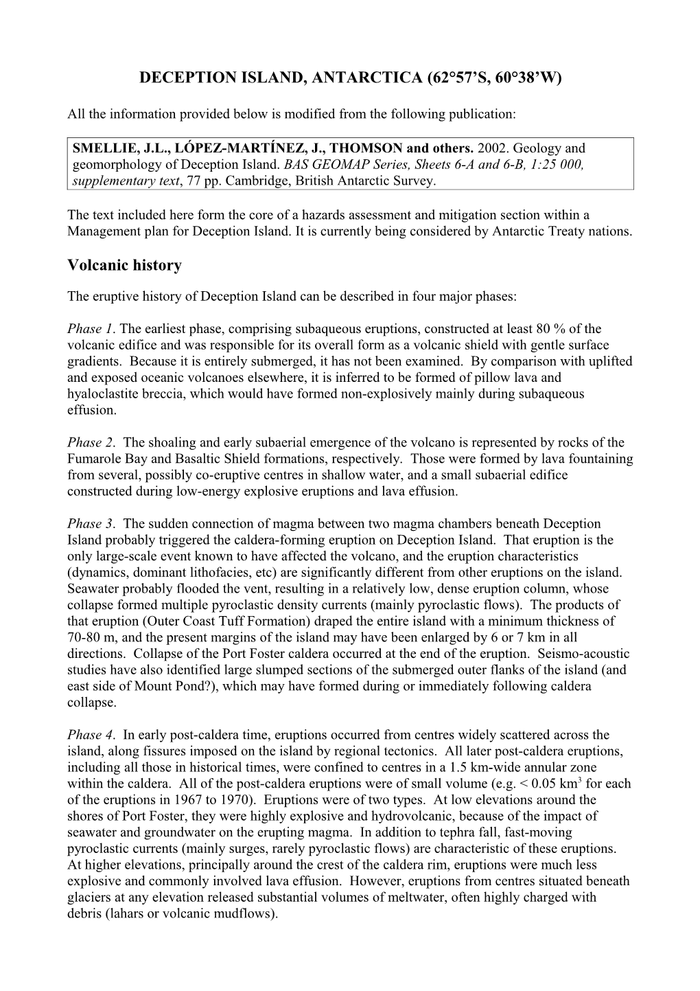 Volcanic History HTML Or RTF Format, Or Link to Related Web Page