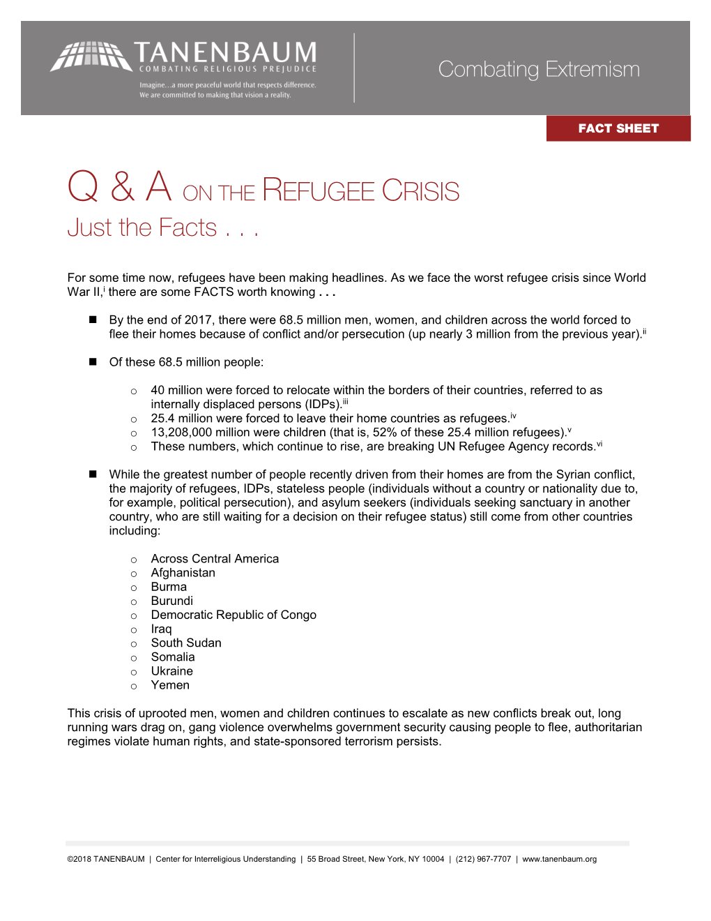 THE REFUGEE CRISIS Just the Facts