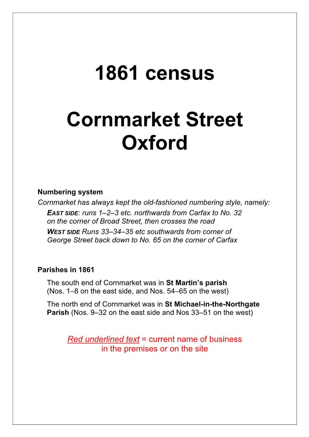 1861 Census Cornmarket Street Oxford