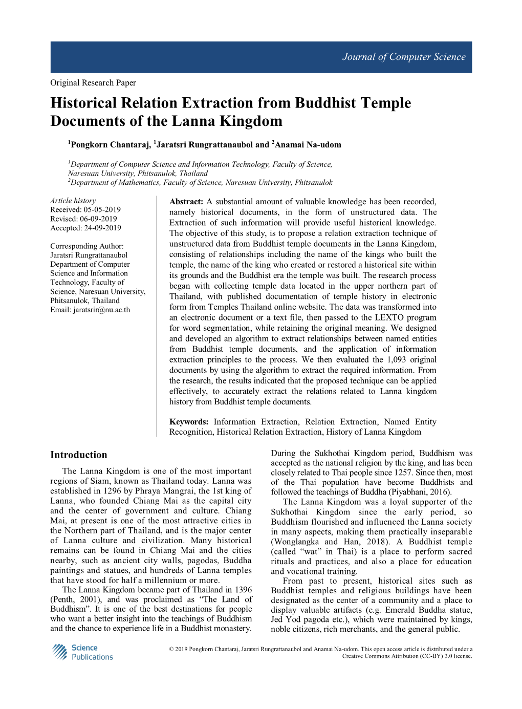 Historical Relation Extraction from Buddhist Temple Documents of the Lanna Kingdom