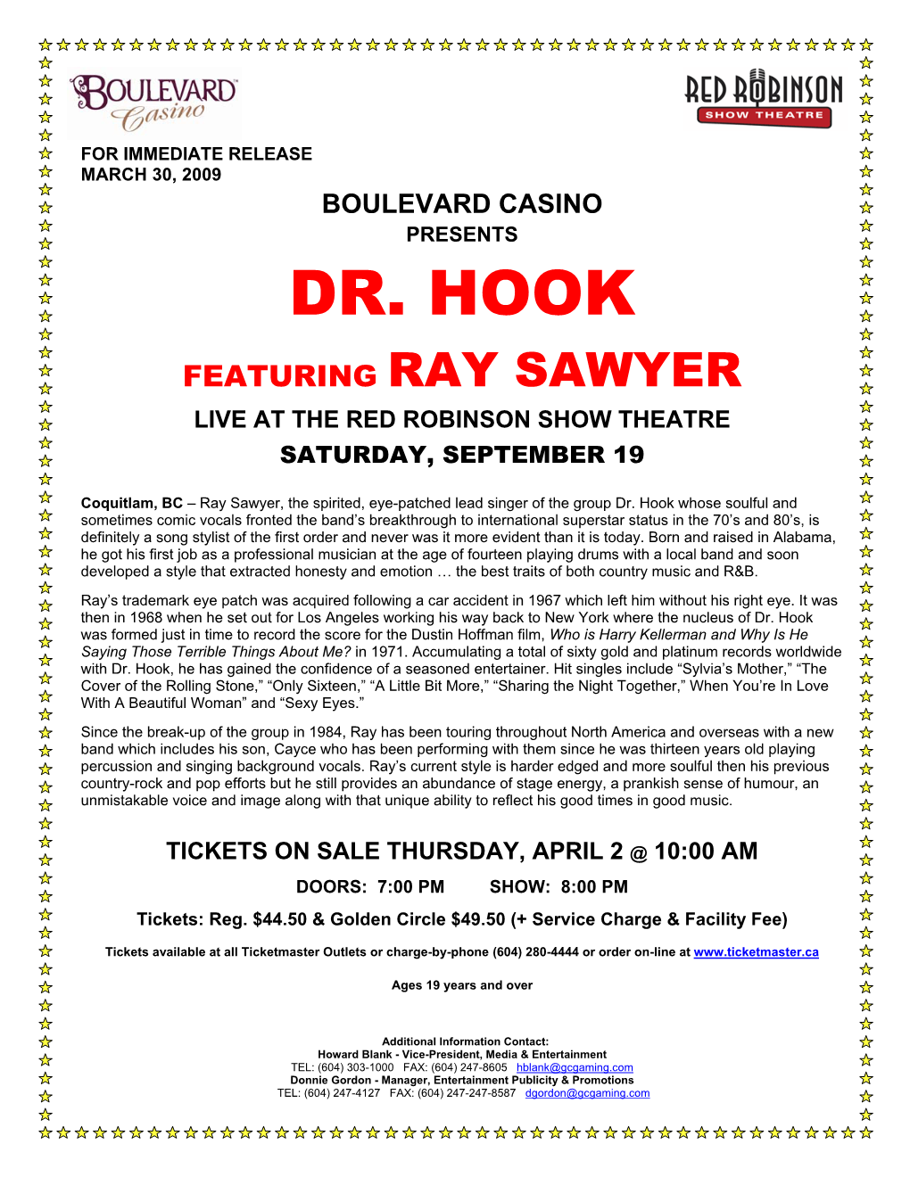 Dr. Hook Featuring Ray Sawyer