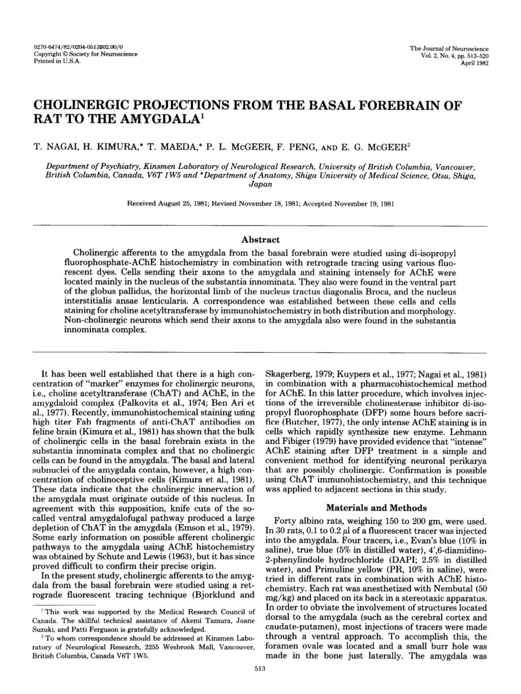 Cholinergic Projections from the Basal Forebrain of Rat to the Amygdala’