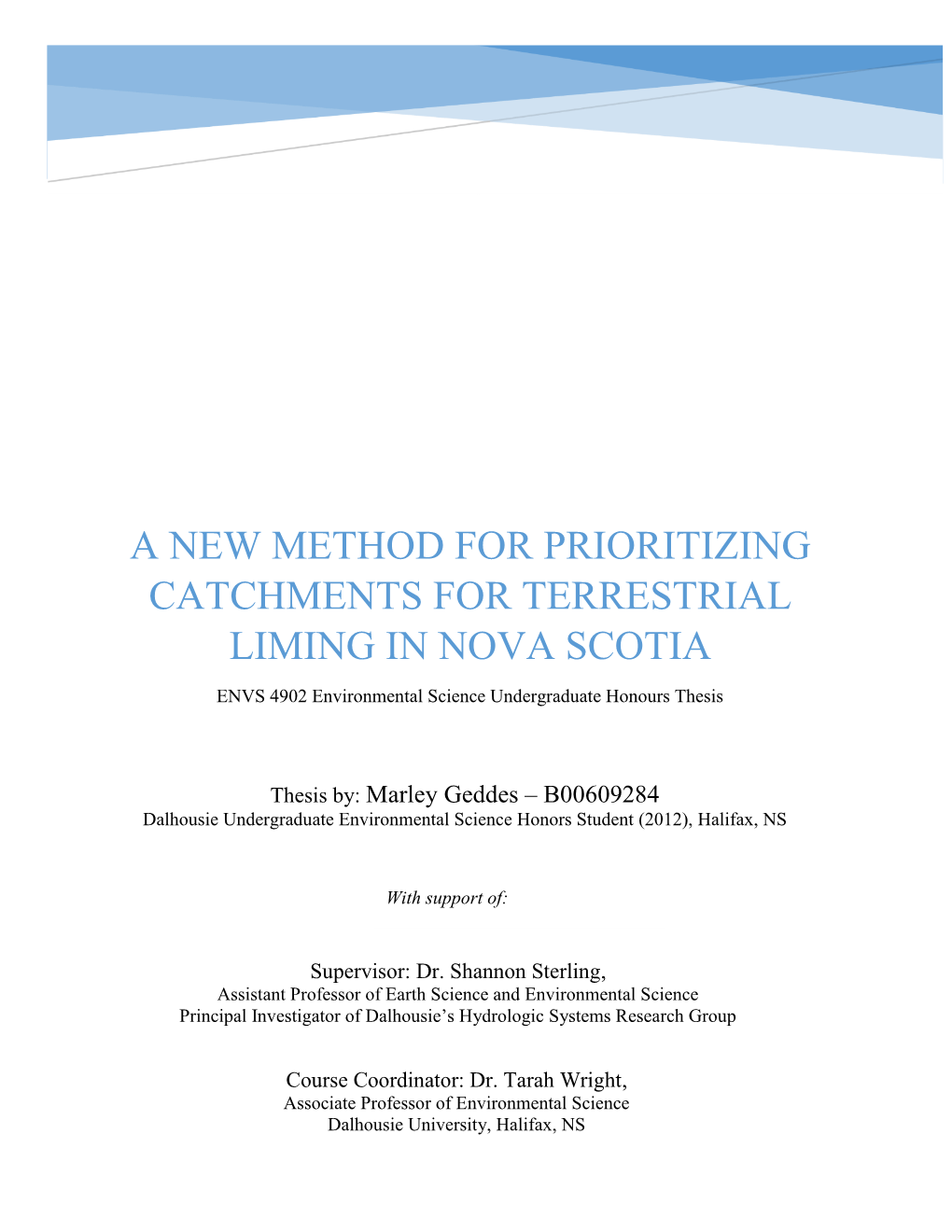 A New Method for Prioritizing Catchments for Terrestrial Liming in Nova Scotia