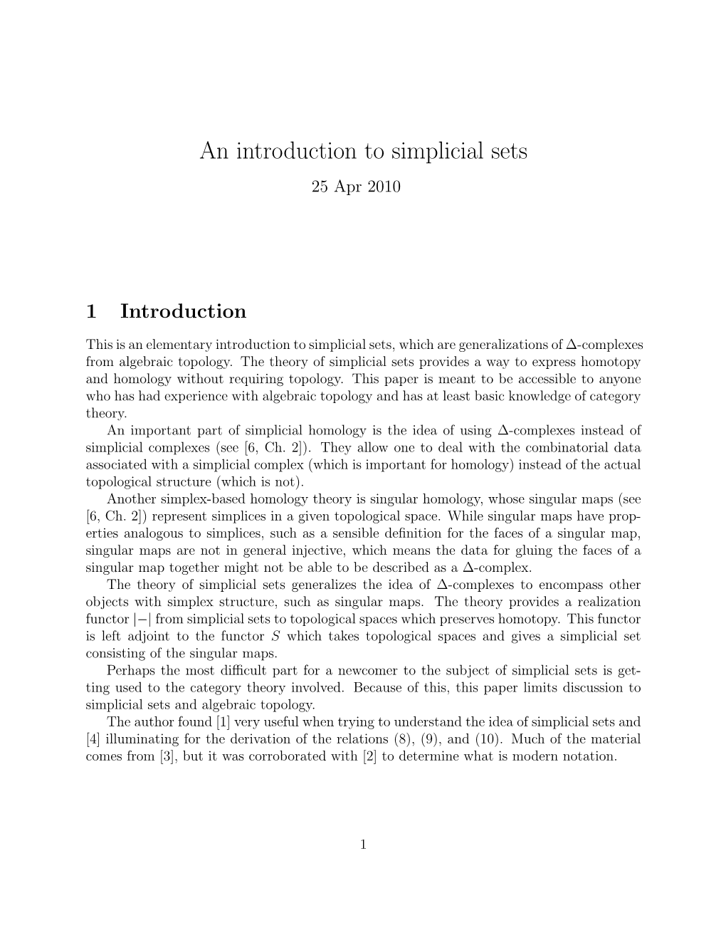 An Introduction to Simplicial Sets 25 Apr 2010