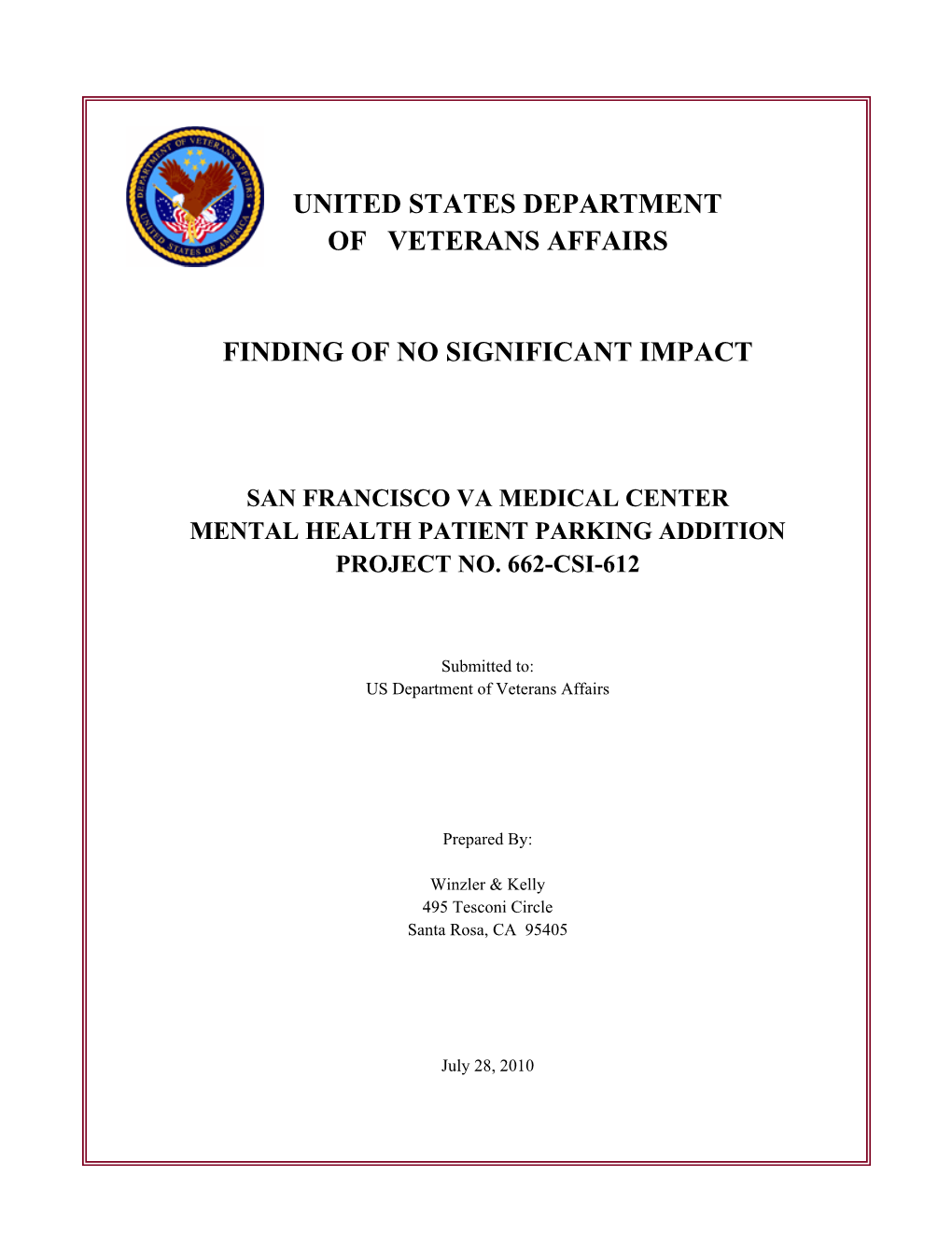 United States Department of Veterans Affairs Finding of No Significant Impact