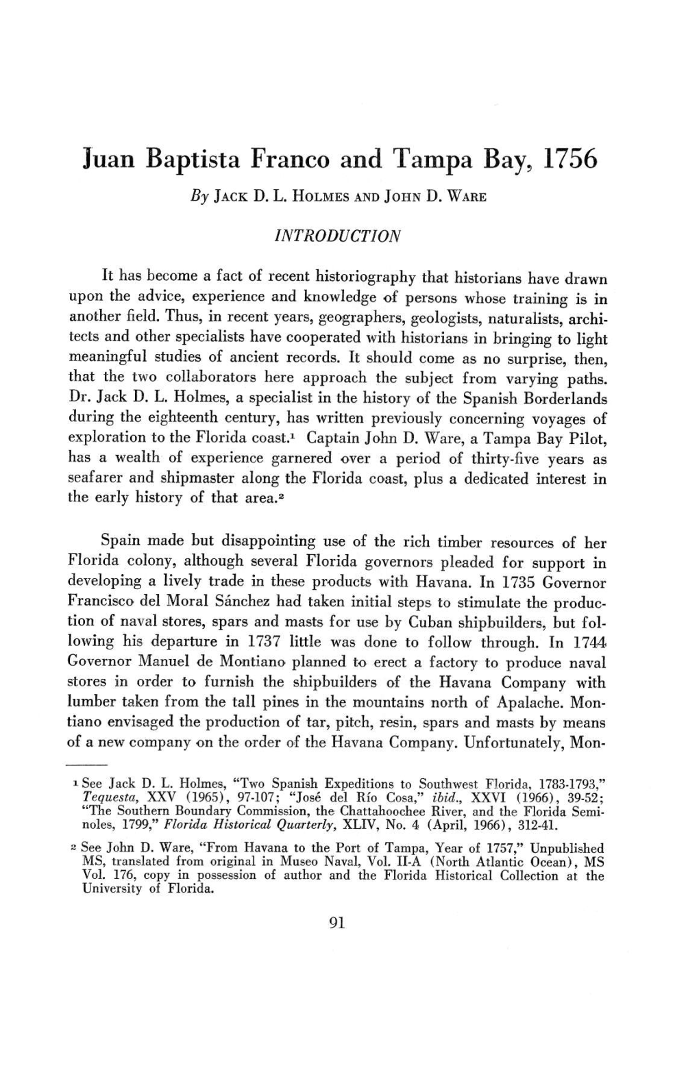 Juan Baptista Franco and Tampa Bay, 1756