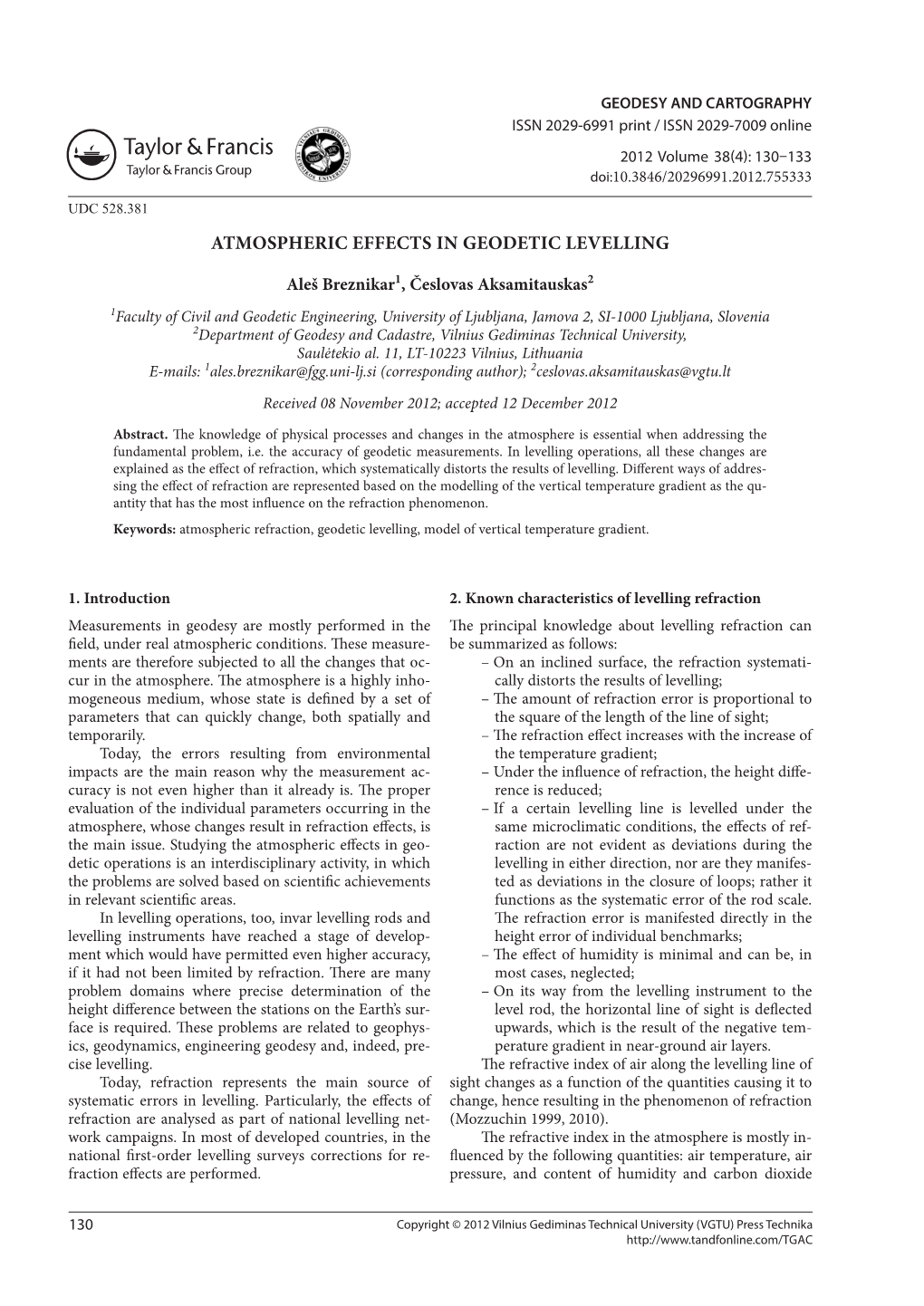 Atmospheric Effects in Geodetic Levelling