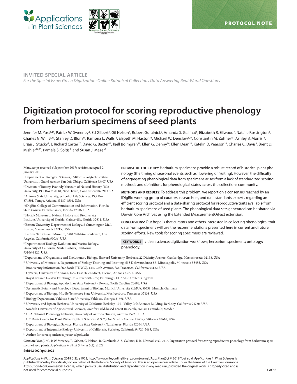 Digitization Protocol for Scoring Reproductive Phenology from Herbarium Specimens of Seed Plants