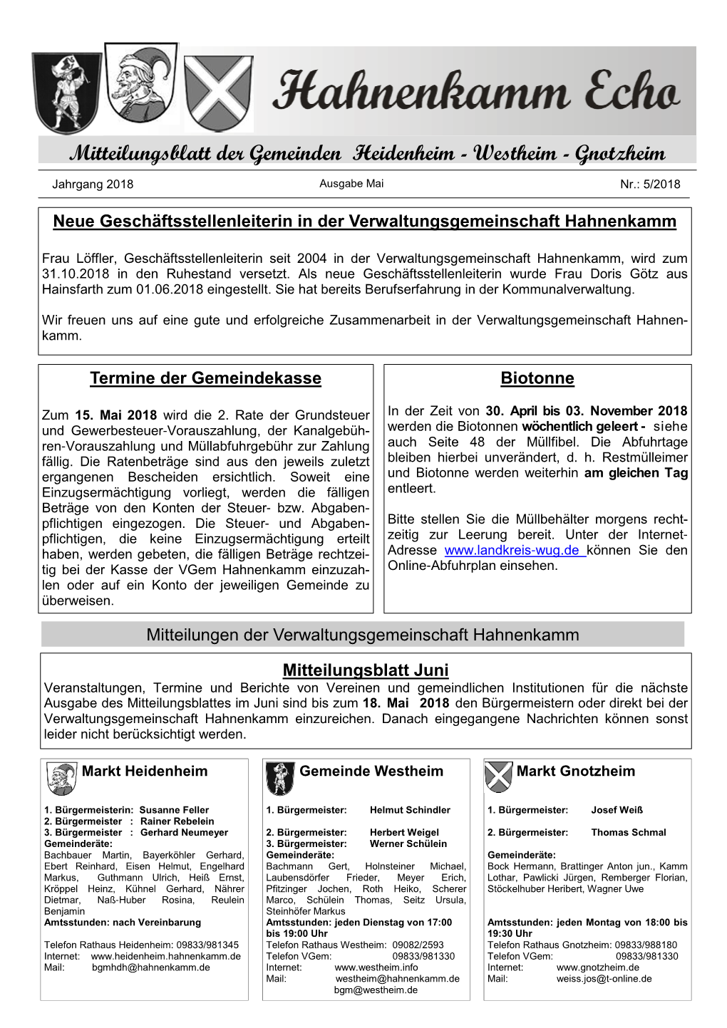 Mitteilungsblatt Der Gemeinden Heidenheim - Westheim - Gnotzheim
