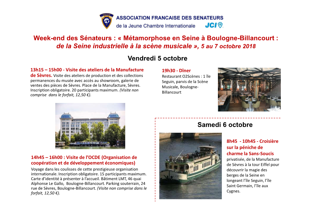 Métamorphose En Seine À Boulogne-Billancourt : De La Seine Industrielle À La Scène Musicale », 5 Au 7 Octobre 2018 Vendredi 5 Octobre