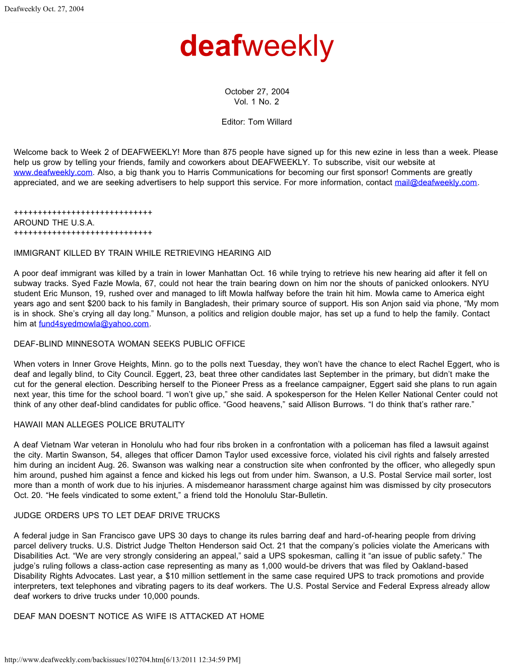 Deafweekly Oct. 27, 2004 Deafweekly