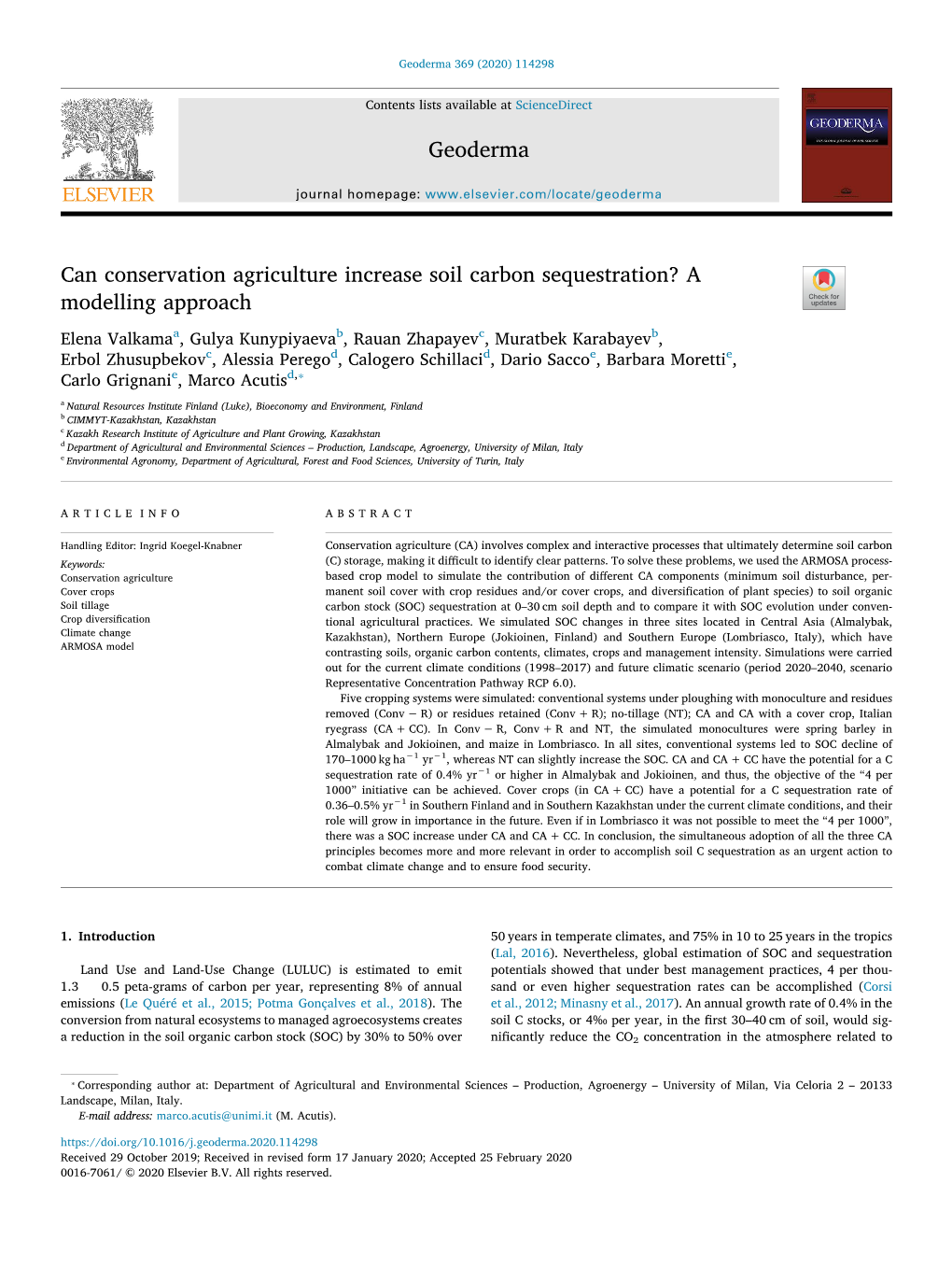 Can Conservation Agriculture Increase Soil Carbon Sequestration? a Modelling Approach