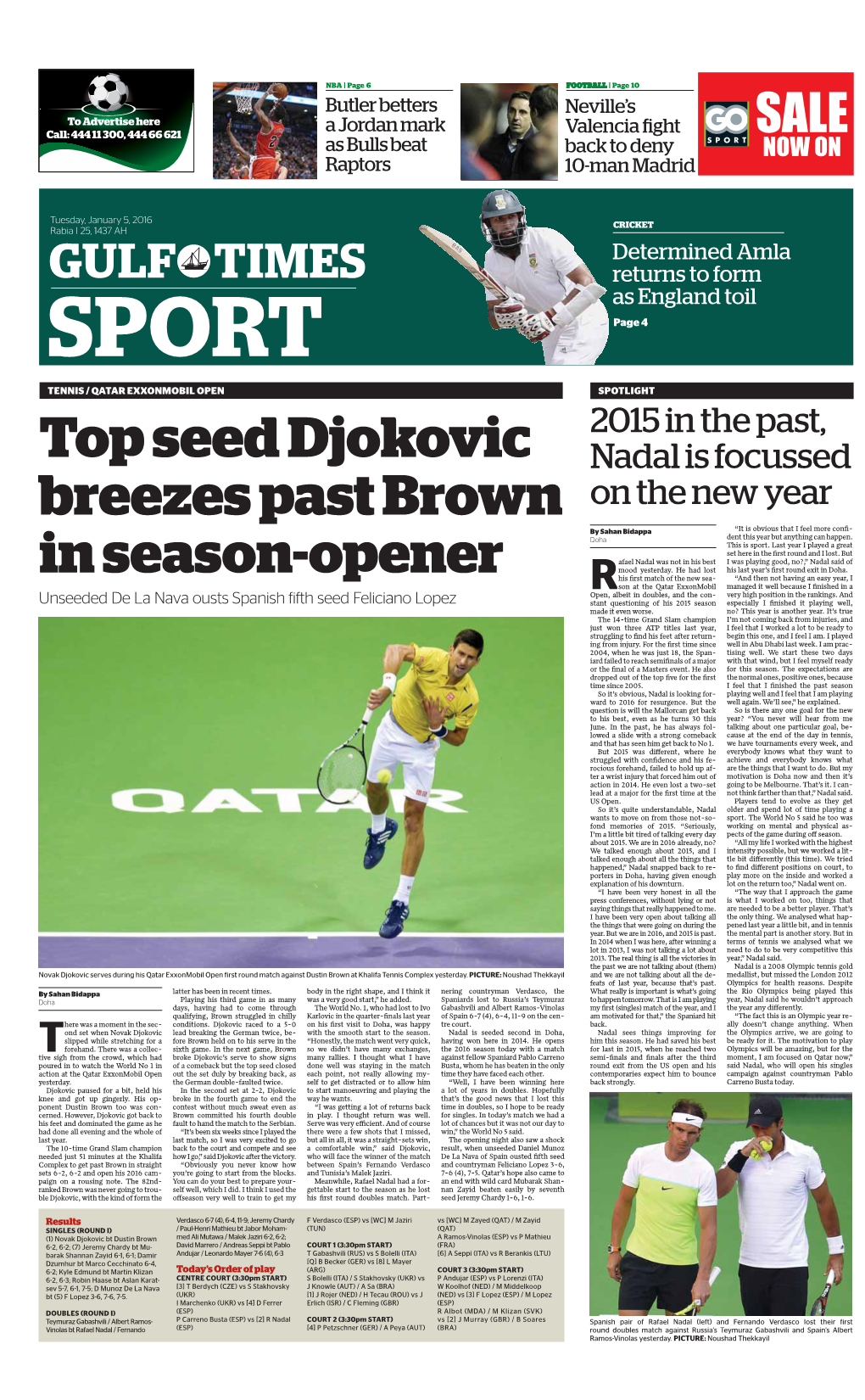 Top Seed Djokovic Breezes Past Brown in Season-Opener