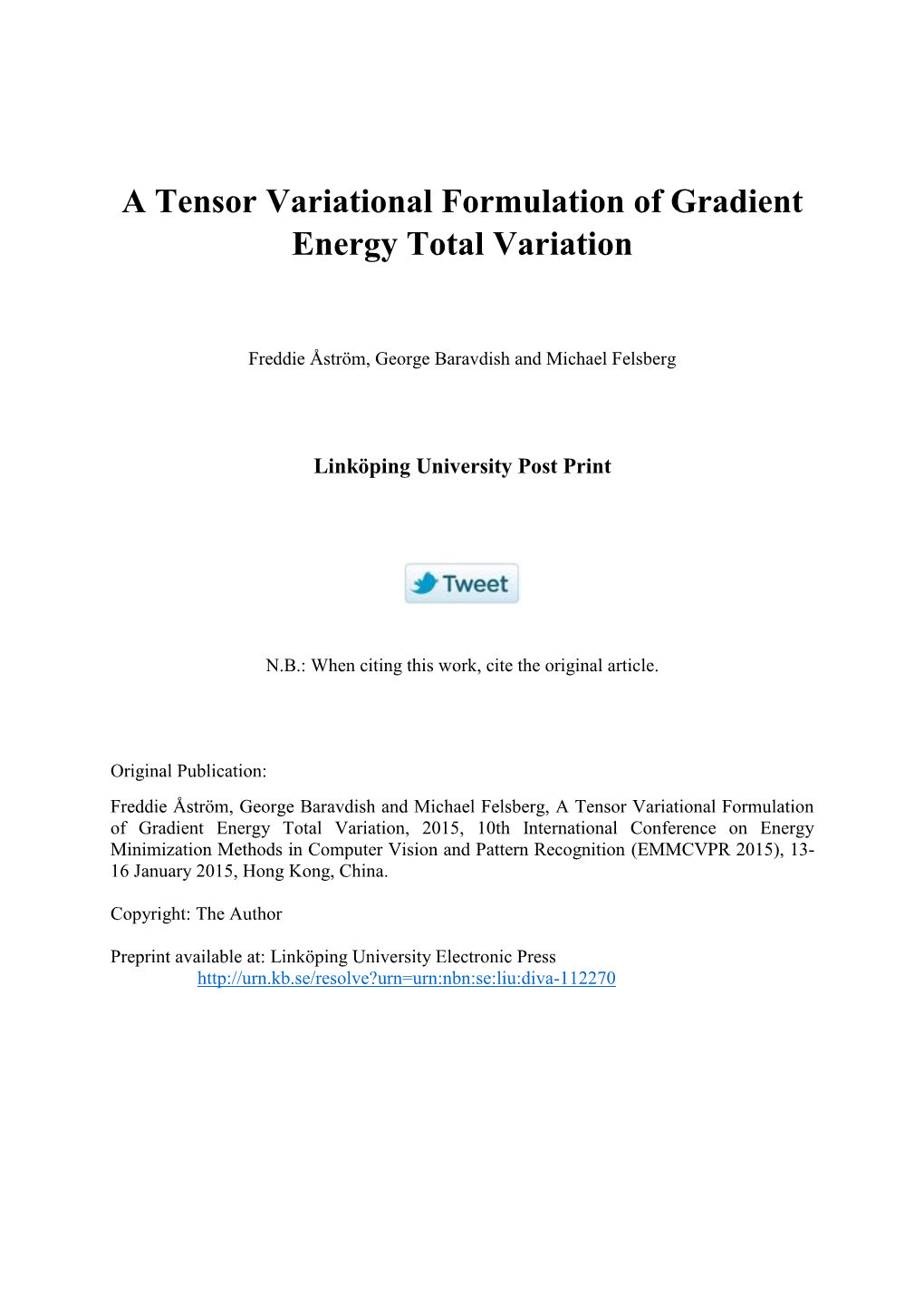 A Tensor Variational Formulation of Gradient Energy Total Variation