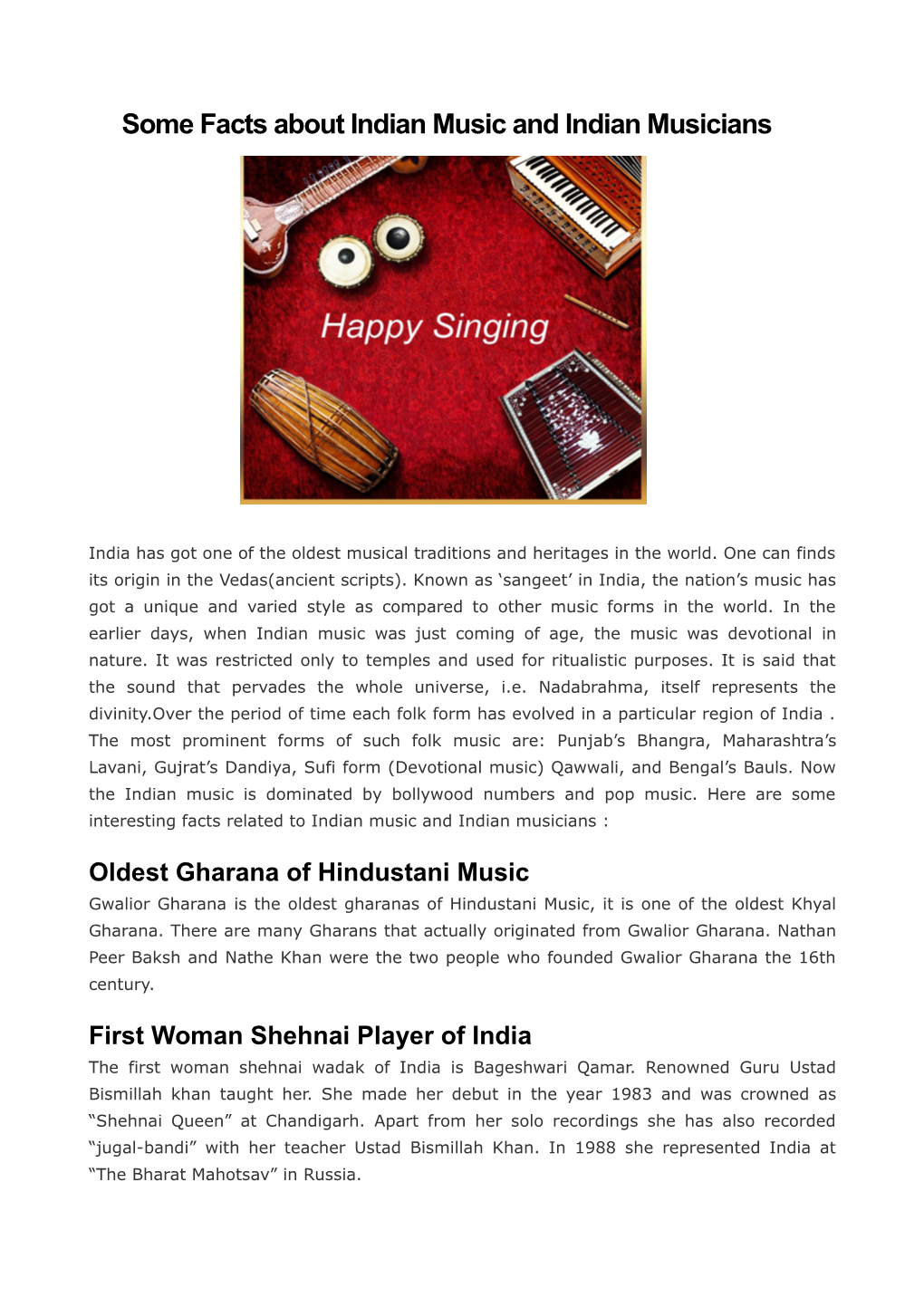 Some Facts About Indian Music and Indian Musicians