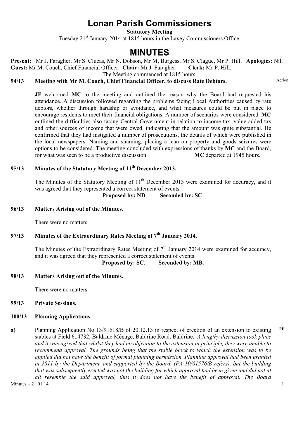 Lonan Parish Commissioners MINUTES