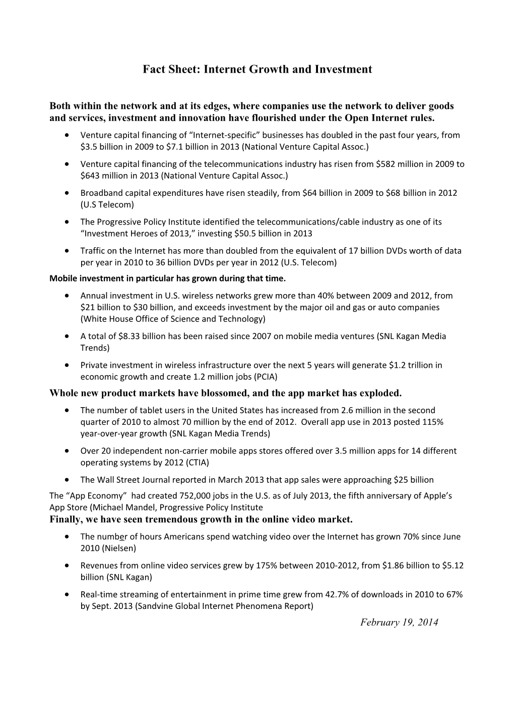 Fact Sheet: Internet Growth and Investment