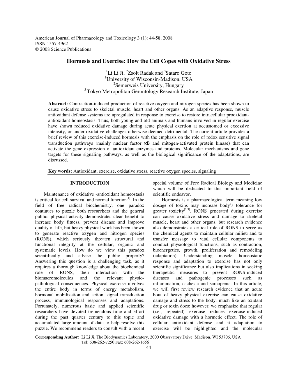 Hormesis and Exercise: How the Cell Copes with Oxidative Stress